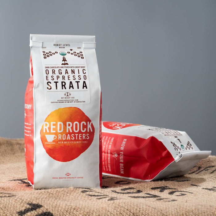 Espresso Strata, Organic, Medium-Dark Roast, Whole Bean Coffee, Red Rock Roasters, 12 oz