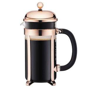 Coffee Press - Bodum Chambord French Press, Copper, 8 Cup (EXCLUSIVE Bamboo Stirring Paddle Set)