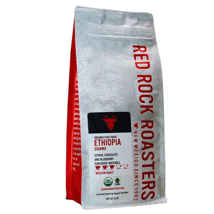 Ethiopia Sidamo, Single Origin, Organic, Fair-Trade, Whole Bean Coffee, Red Rock Roasters, 12 oz