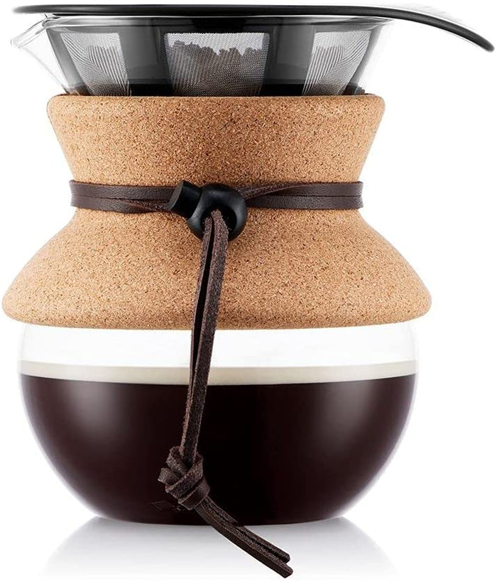 Bodum Pour Over Coffee Maker with Permanent Filter, Glass, 17 Ounce, 0.5 Liter, Cork Band