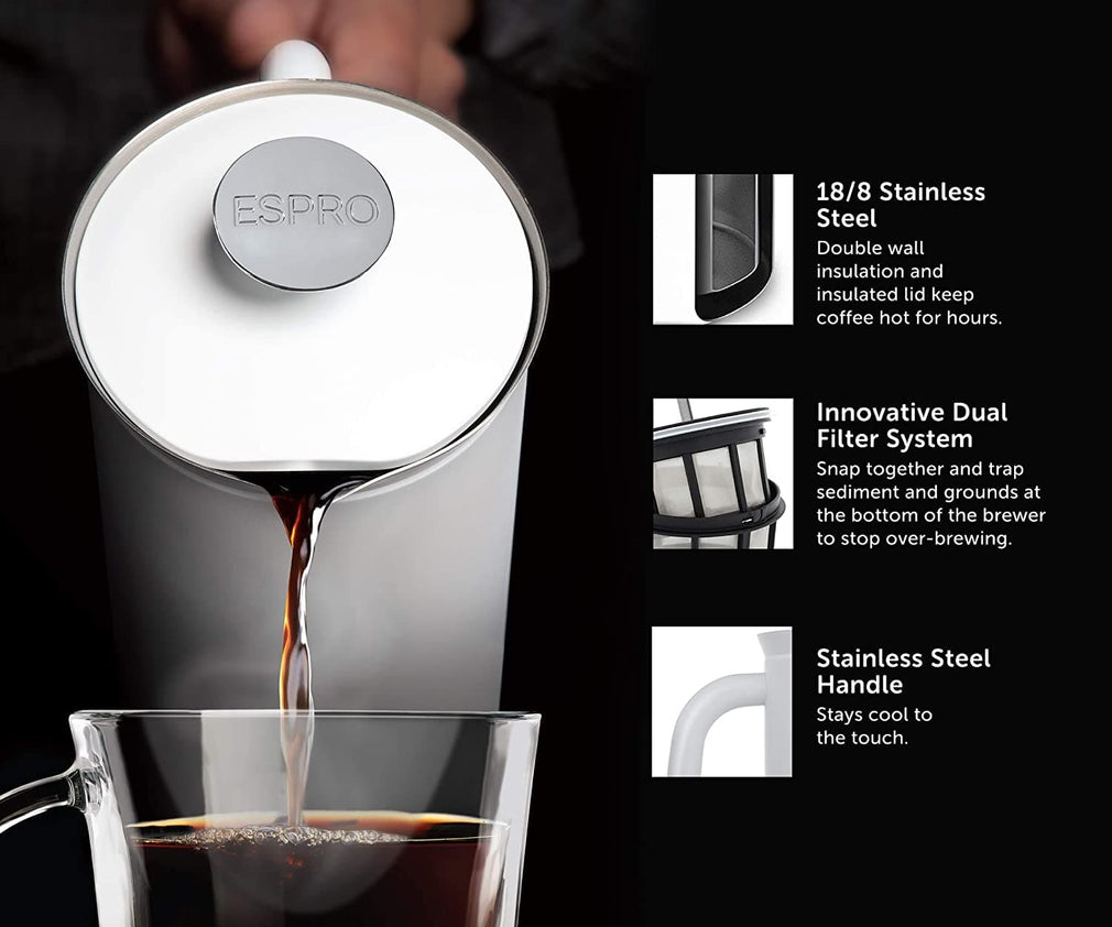 Espro P7 - Stainless Steel, Double Wall, White, 32 oz. Features