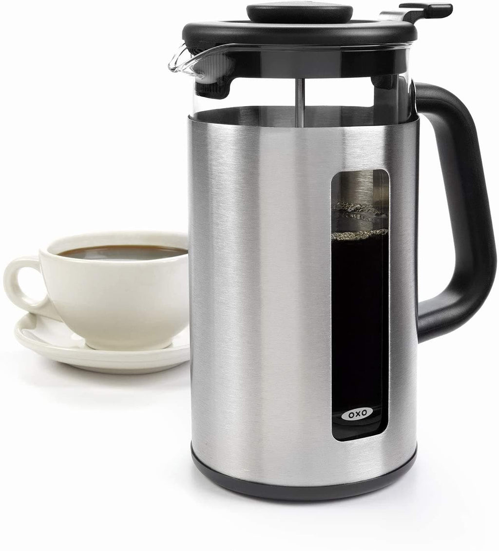 OXO Stainless steel and Glass French Press 8-Cup with Ground Sifter