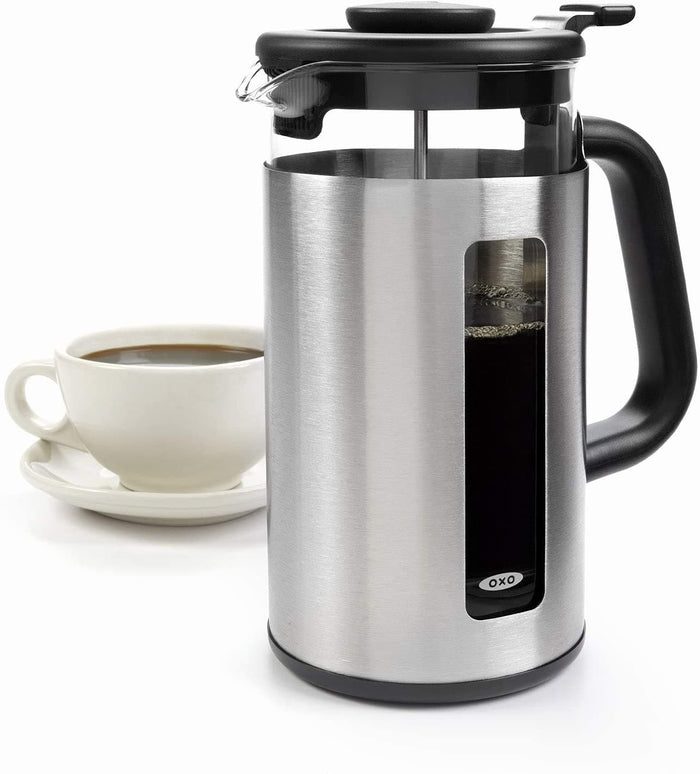 OXO 8-Cup French Press with Grounds Lifter, Easy to Clean, Stainless Steel Housing, 32 oz.