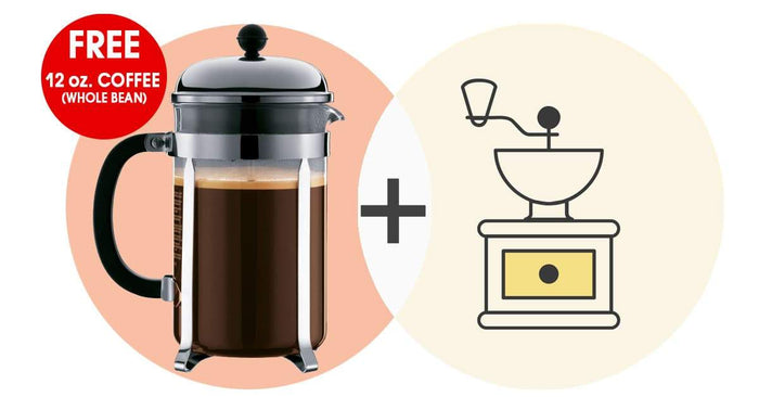 Bodum Chambord French Press (34 oz.) + Coffee Grinder = Starter Set for Home and Travel
