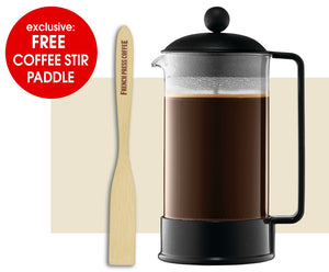 Coffee Press - Bodum Brazil French Press Coffee Maker, Black (EXCLUSIVE Bamboo Stirring Paddle Set)
