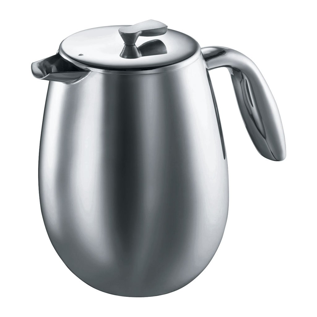 Coffee Press - Bodum Columbia French Press Coffee Maker, Stainless Steel, Thermal, Double Wall (EXCLUSIVE Bamboo Stirring Paddle Set)