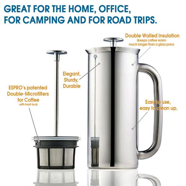 Espro Press P7 - Stainless Steel, Double Wall, Micro Coffee Filter  (EXCLUSIVE: Free Coffee Stir Paddle)